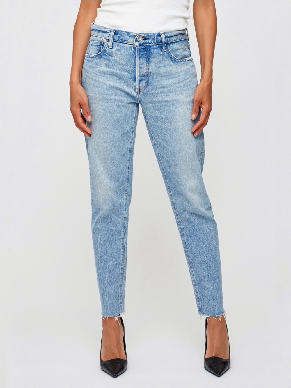 MOUSSY Jeans Montura Tapered Frayed Hem Button Fly Blue Denim 29